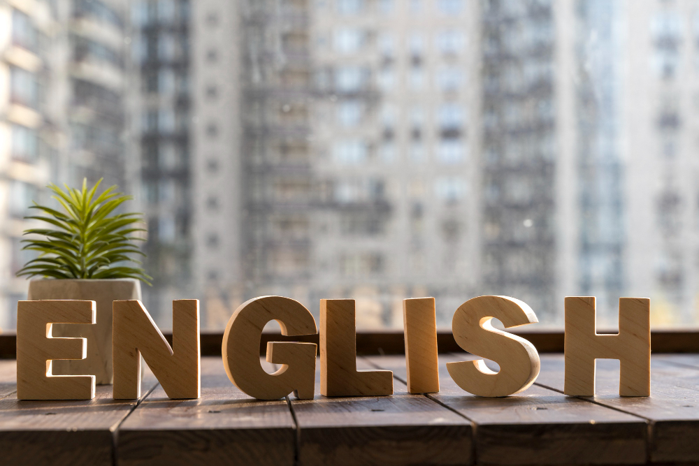 arrangement with word english near window